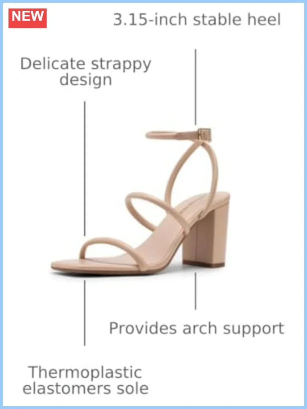 Chunky Heel Square Open Toe Strappy Ankle Strap Sandals Faux Leather